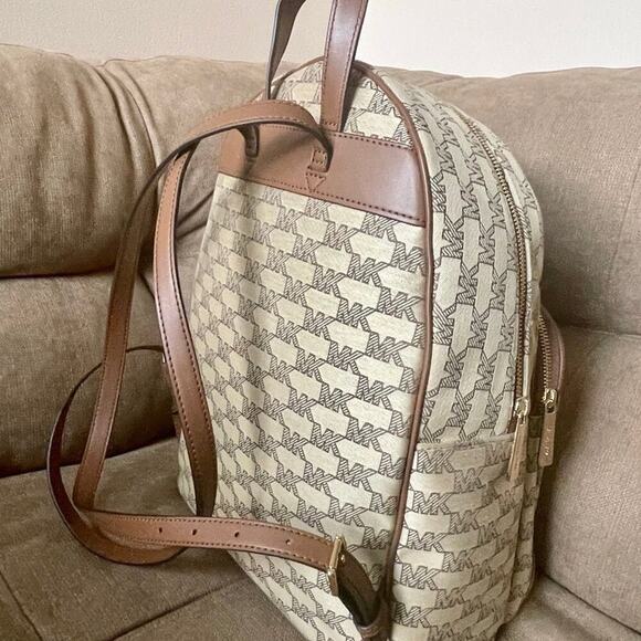 Michael Kors  Backpack canvas leather Tan mk all over versatile carry all main image 12